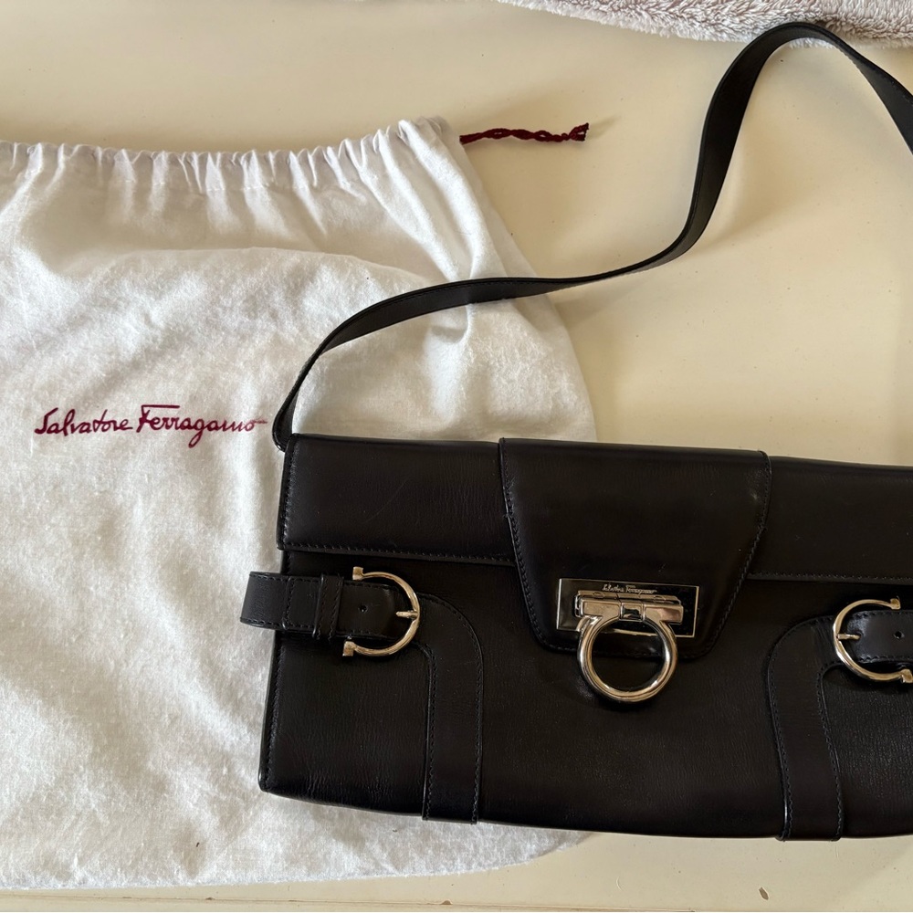 Salvatore Ferragamo Black Clutch Elegant Leather Design